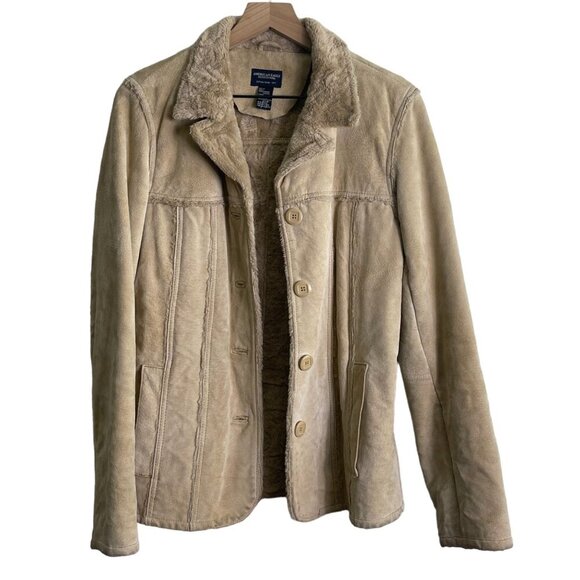 Vintage 1990s American Eagle Outfitters Sherpa-Lined Leather Jacket – Size Mediu - Picture 1 of 13